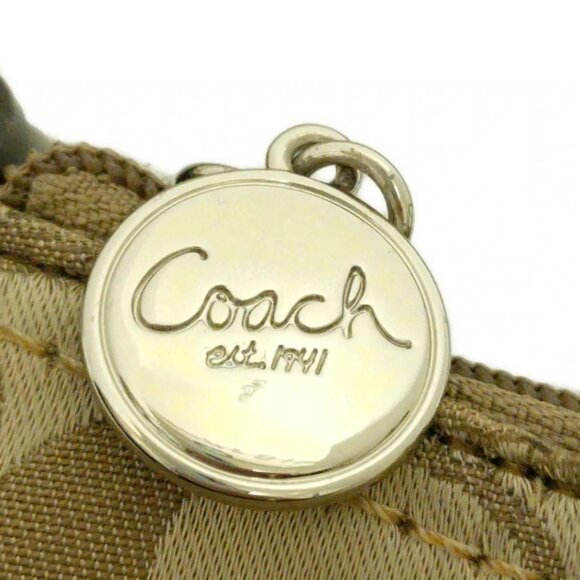 Auth COACH Signature - Khaki Jacquard Leather Shoulder Bag - Picture 7 of 10